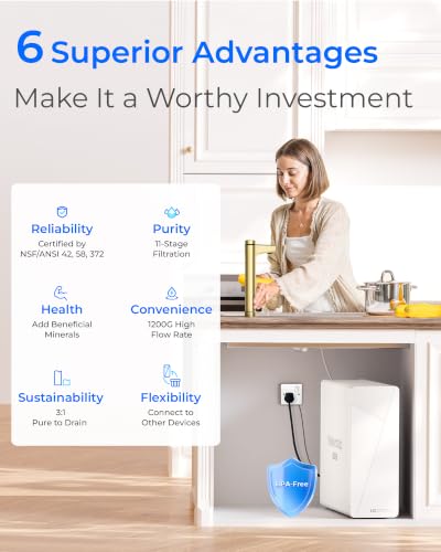 Image of Waterdrop X12-WAJ Alkaline Mineral Reverse Osmosis Water Filter, 1200 GPD | NSF /ANSI 42 & 58 & 372 Certified, 11-Stage Filtration, Tankless RO Filter, 3:1 Pure to Drain, Smart Gold Faucet, BPA-Free