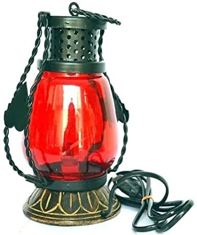 Wooden Lantern Table Lamp for Living Room, Home Decor (Red)-image-15