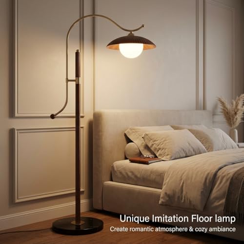 Image of Floor Lamp 3-Color CCT (Warm + Natural + Cold White) | Metal & Wood Arc Standing Lamp for Living Room, Bedroom | E27 | Home Decor