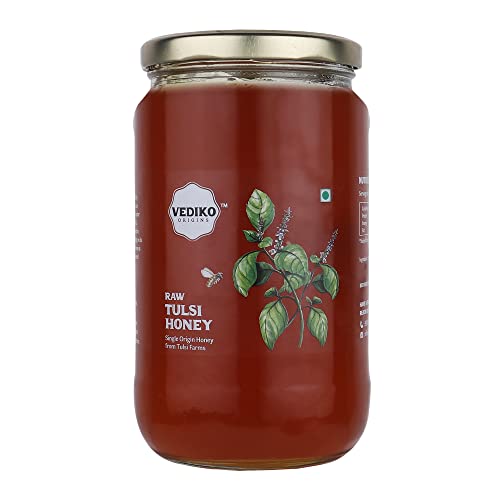 Vediko Origins Raw Tulsi Organic Honey | 100% Pure, Natural, Unprocessed Basil Honey | Single-Origin, No Added Sugar, Chemical-Free, Respiratory Support (1 kg)