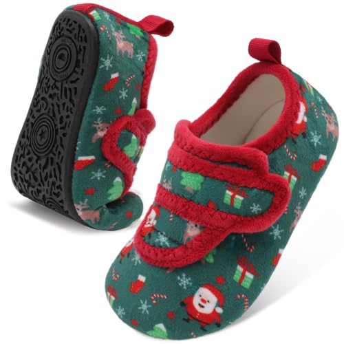 LeIsfIt Toddler Slippers Boys Girls House Shoes Soft Warm Kids House Slippers Slip on Cozy Bedroom Sock Shoes Non-slip Indoor Outdoor Slipper Shoe, ChristmasPattern, 12.5-13.5 Little Kid