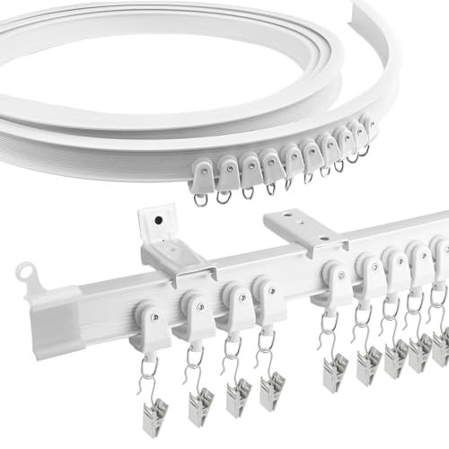 JTOOYS Bendable Ceiling Curtain Track for Bay Window, 3m/9.8Ft Ceiling Curtain Track Flexible Curved Heavy Duty Ceiling Curtain Rails Curtain Track System for Bay Windows RV Room Divider - White