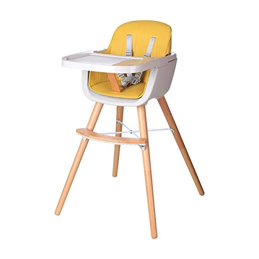 Foho Baby High Chair, Perfect 3 in 1 Convertible Wooden High Chair with Cushion, Removable Tray, and Adjustable Legs for Baby & Toddler (Yellow)