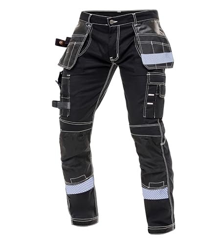 Notus Men's Work Utility & Safety Pants Reinforced Cordura Knee Tactical Utility Tools Holster Pockets Workwear Pants Black 32-30