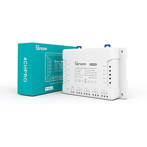 SONOFF 4CH Pro R3 Wi-Fi Smart Switch 4-Channel Din Rail Mounting Home Automation,Self-Locking/Interlock Control Home Appliances, RF/APP/Voice/LAN Control, Works with Alexa(1 Pack) Cover