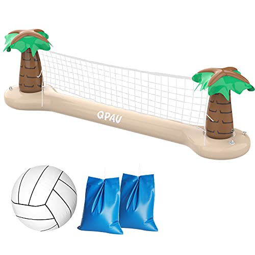 QPAU Inflatable Pool Volleyball Set, Kids Swimming Pool Float Set, Coconut Tree Design Summer Water Float Set, Volleyball Game Pool Float for Friends and Family, Super Fun Ultimate Pool Float Set