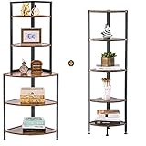 Apicizon 5 Tier Corner Shelf Set of 2, Industrial Corner Bookshelf with Metal Frame, Rustic Corner S