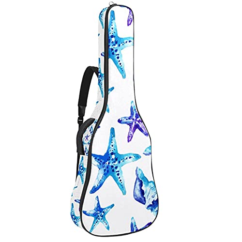 Housse guitare basse classique folk 106 cm étui transport aquarelle bleue à bandoulière