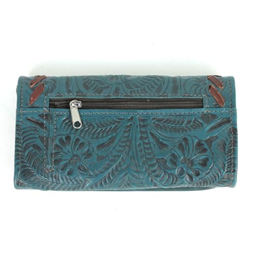 American West Leather Tri-Fold Wallet Billfold Lariats & Lace Turquoise3