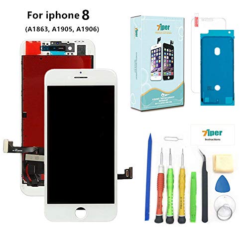 Screen Replacement for iPhone 8 (4.7 inch) -3D Touch LCD Screen Digitizer Replacement Display Assembly Repair Kits with Waterproof Adhesive, Tempered Glass, Tools,Instruction (White)