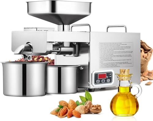 Image of CGOLDENWALL 1500W Commercial Oil Press Machine Oil Extractor Expeller with Intelligent Temperature Controller/Industrial Motor/All Stainless Steel/CE (220V, EU/UK Plug)