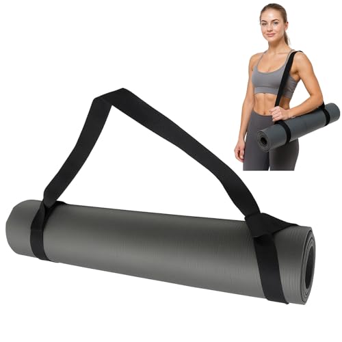 Black Yoga Mat Straps, 3.8 cm x 150 cm Slim Yoga Mat Straps for Carrying, Adjustable Loops for all Mat Sizes Multipurpose Lightweight (Mat Not Included)