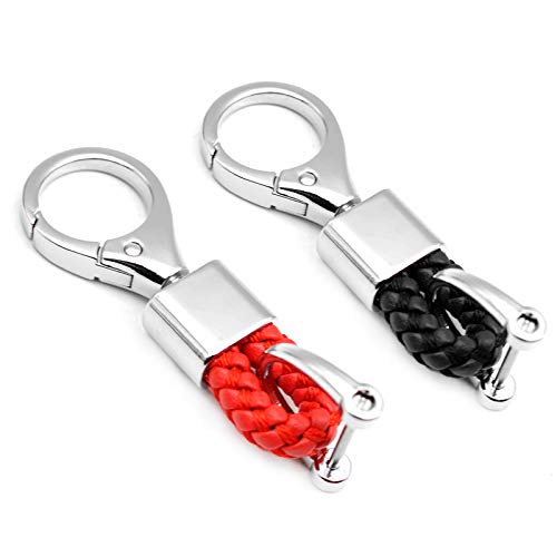 MECHCOS Car Key Fob Keychains Leather Keys Chain Holder with D-Ring for Men and Women with Screwdriver and Key Rings 2 Pack, 1 Pack Black & 1 Pack Red