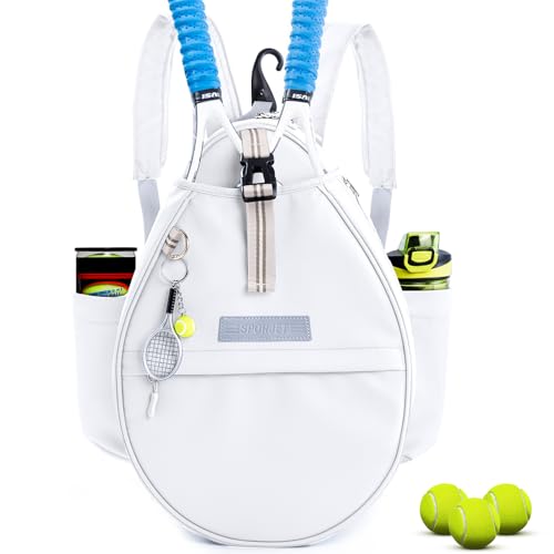 SPORJET Tennis Backpack with 2 Rackets Holder, Water-Resistant PU Leather Tennis Racket Bag for...