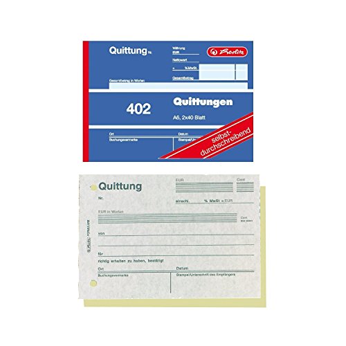 Herlitz 886622 Quittungsblock A6, 2 x 40 Blatt, selbstdurchschreibend, 10 Stück