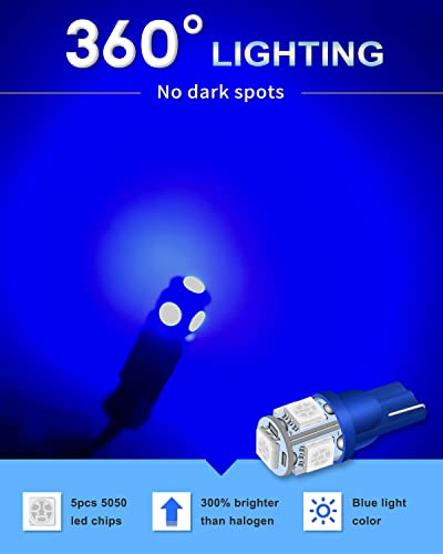Qoope 20-Pack 194 Led Bulb Blue, Wedge T10 168 2825 W5W Replacement Bulbs 5050 5Smd For Car Interior Instrument Dome Map Door Courtesy License Plate Lights 12V Dc #TOP6