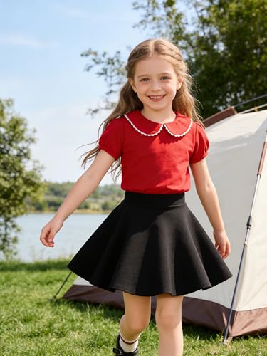 Image of 12M-14Y Toddler Baby Girls Peter Pan Collar Blouse Kids Girl Solid Color Puff Sleeve T-Shirts Casual Tee Tops