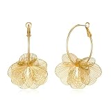 TOVABA Gold Flower Earrings For Women Hollow Wire Design Dangle Hoop Earrings Boho Chic Statement Jewellery Summer Garden Party Accessories
