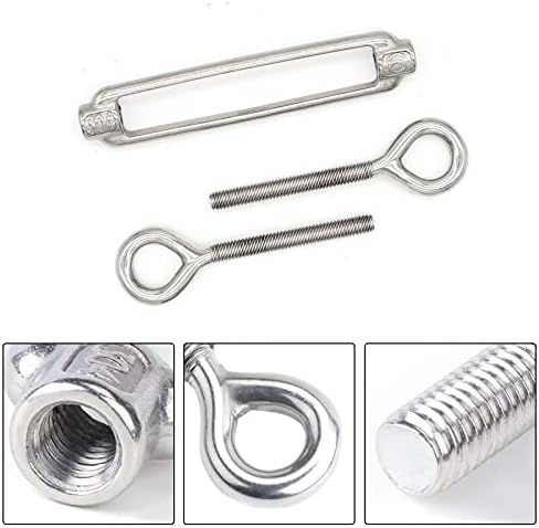 M6 Eye & Eye Turnbuckle, 304 Stainless Steel Turnbuckle Heavy Duty Wire Rope Tension 5 Pcs