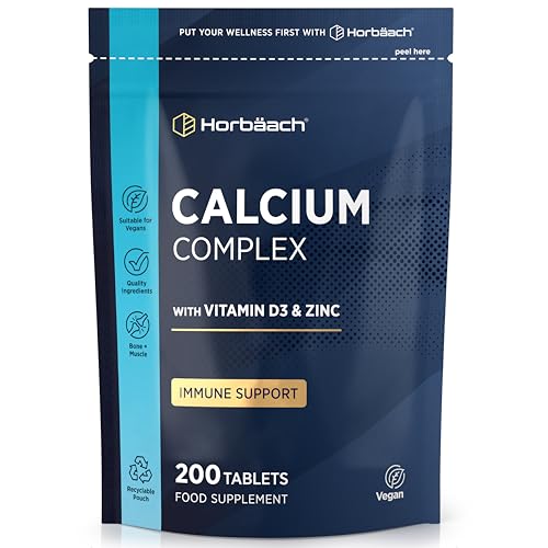 Calcium Hochdosiert Komplex mit Vitamin D3 Zink | 200 Kalzium Tabletten | Calcium Complex | Großpackung | von Horbaach Calcium Hochdosiert Komplex mit Vitamin D3 Zink | 200 Kalzium Tabletten | Calcium Complex | Großpackung | von Horbaach