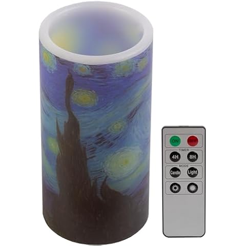 Flameless Candle - Van Gogh Starry Night Battery Operated LED Candle with Remote and Flickering Light - Candles for Home Décor by Lavish Home Cover
