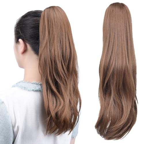 HSPJHTM Ponytail Extensions,18" Brown Claw Clip Hair Extensions for Women Straight Hair Piece Synthetic Wavy Pony Tail Halloween Fluffy Daily Use