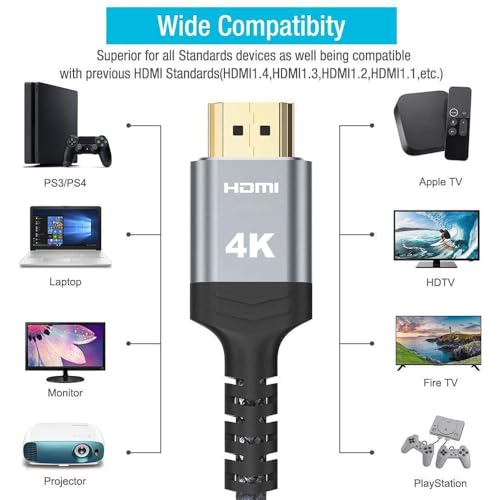 Image of 4K HDMI Cable,Highwings 30FT High Speed 18Gbps HDMI 2.0 Braided Cord-Supports (4K 60Hz HDR,Video 4K 2160p 1080p 3D HDCP 2.2 ARC-Compatible with Ethernet X-Box PS4 /3 4K Fire Netflix LG Samsung ect