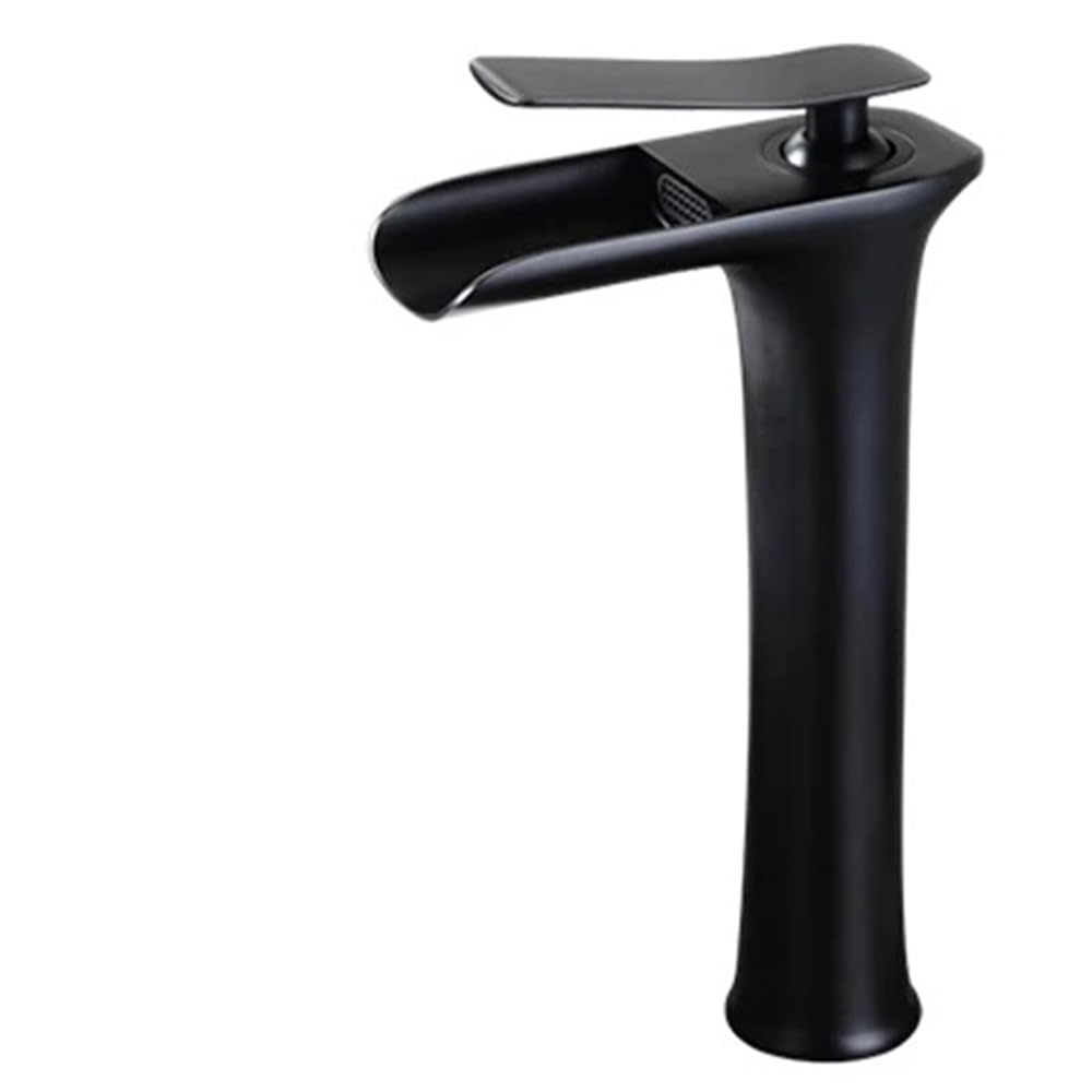 Blyqxs Black Basin Faucets Modern Bathroom Faucet Waterfall Faucets Single Hole Cold And Hot Water Tap Basin Faucet Mixer Taps W3026(Black)