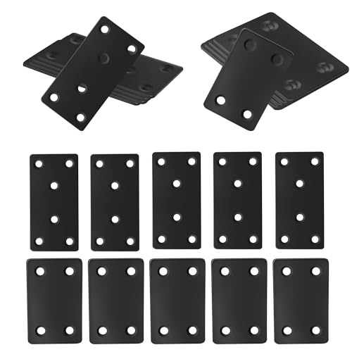 5er-Pack 60 x 38 mm & 5er-Pack 80 x 40 mm Schwarz Edelstahl Lochplatten – Universal als Flachverbinder für Wandhalterungen, Lattenstützen, Dachstein-Verbindungen & Zaunpfosten-Reparaturen
