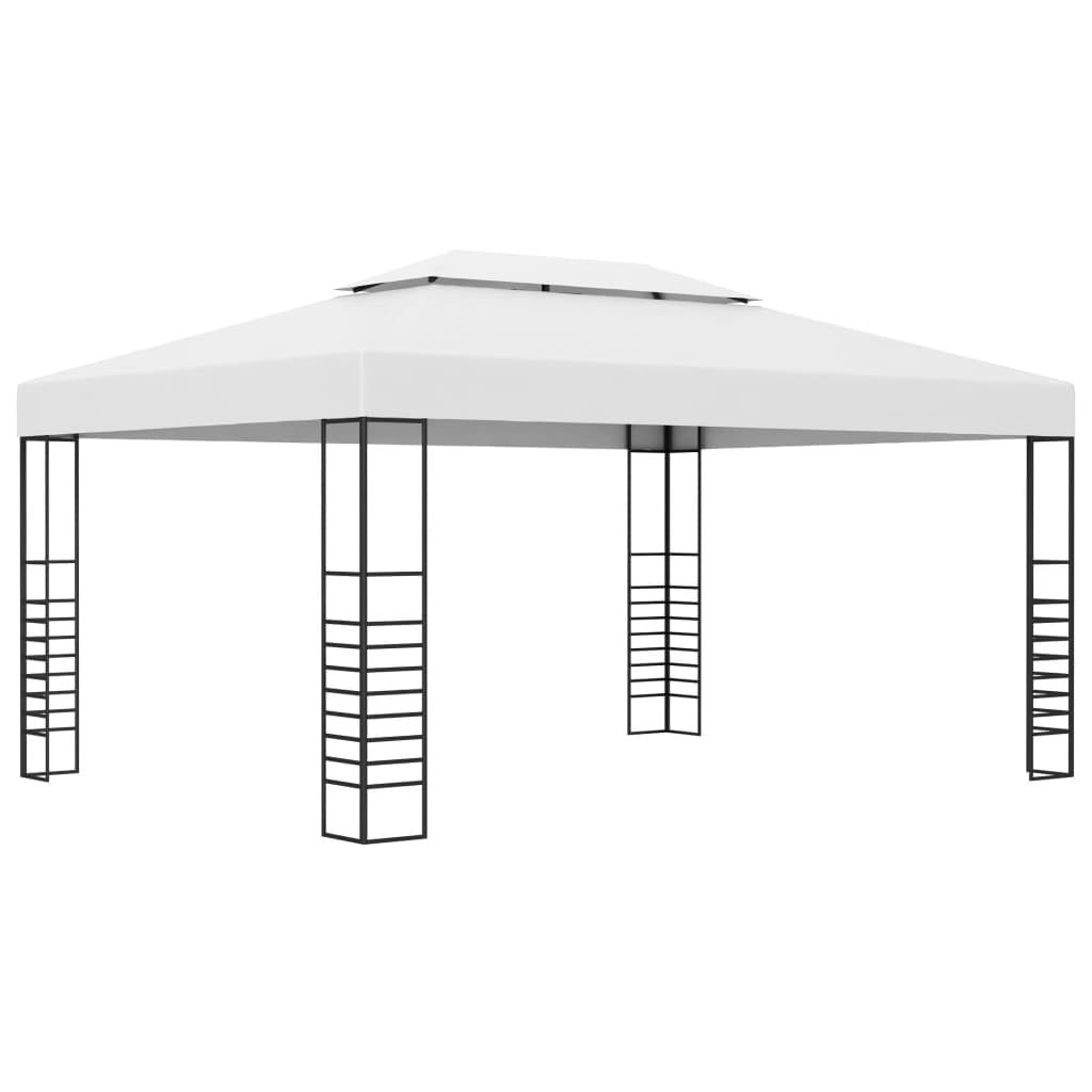 Pavillon mit LED-Lichterkette, 4x3x2,7 m, Weiß, wasserfestes Dach, pulverbeschichteter Stahl, Solarenergie, Garten Party Hochzeit Outdoor Canopy Gazebo