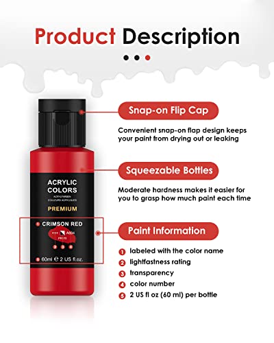 Fantastory Peinture Acrylique, 36couleurs × 60ml, Peinture Acrylique avec 12 Pinceaux, Non Toxique, ne se décolore pas, pour toile, bois, céramique, tissu, pour peintres, adultes et enfants - Image 4