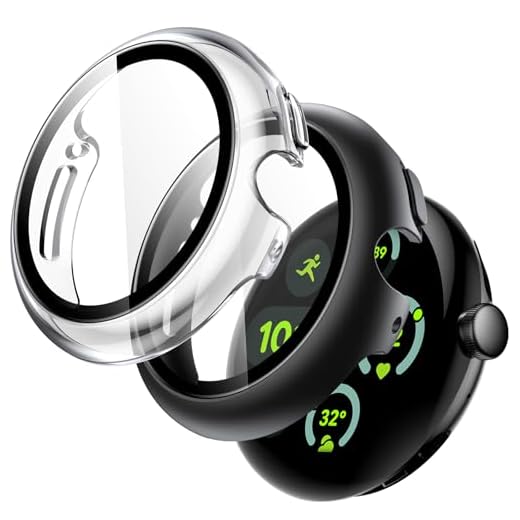 JETech Hülle mit Schutzfolie für Google Pixel Watch 3/2/1 41mm, Eingebaut 9H Gehärteter Glas Displayschutz Harte PC Stoßfänger Schutzhülle, 2 Stück (Schwarz/Durchsichtig)