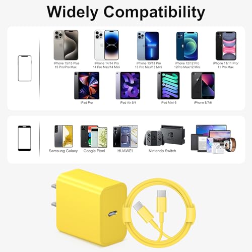 Image of iPhone 17 16 15 Charger Fast Charging 6FT - 20W USB C Charger Block with 6FT Type C to C Cable Compatible with iPhone 17 /17 Pro /17 Pro Max /Air /16 /16e /15, iPad Pro, iPad Air (Yellow)