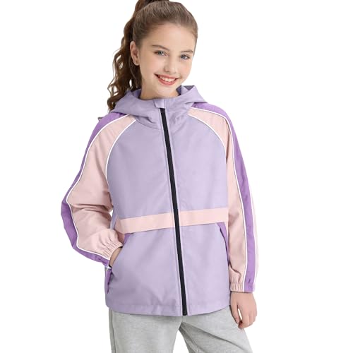 Image of Rolanko Girls Windbreaker Jacket Lightweight Water Resistant Hooded Outwear Jacket for Kids Boys Outdoor Hiking School Travel
