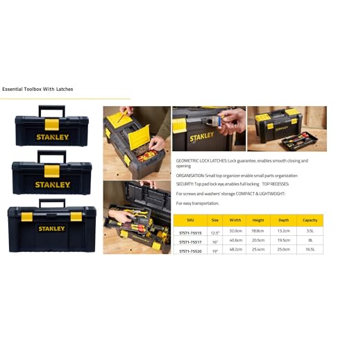 Miniatura 7 de Stanley Caja De Herramientas De Plástico Con Cierre De Plástico, 40,6 X 20,5 X 19,5 Cm, Asa Ergonómica, Organizadores En La Tapa, Bandeja Interior Extraíble, Orificio Para Candado, Stst1-75517