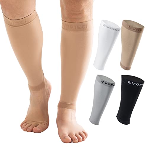 EVOPLECI 20-30mmHg Black Calf Compression Sleeve Men and Women Wide Calf Sleeve Brace Compression Socks for Leg Support Shin Splint Pain Relief (Skin, Small)
