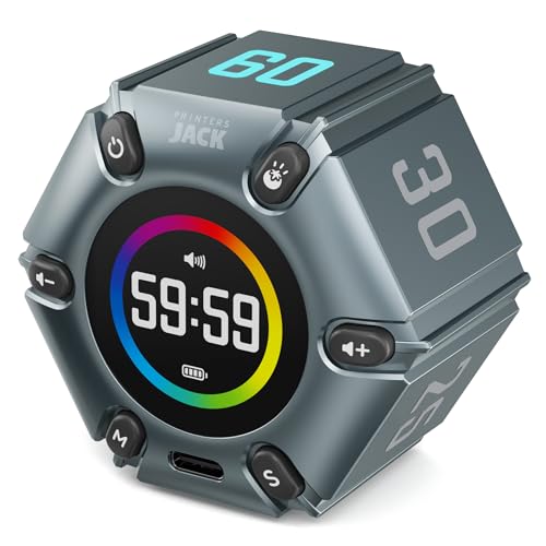 Image of Printers Jack Timer, Visual Pomodoro Timer, Productivity Cube Mute & Vibration & Adjustable Sound Alert, for Office, ADHD, Study, Work, 3 /5 /10 /25 /30 /60min & Custom Countdown - Iron Gray