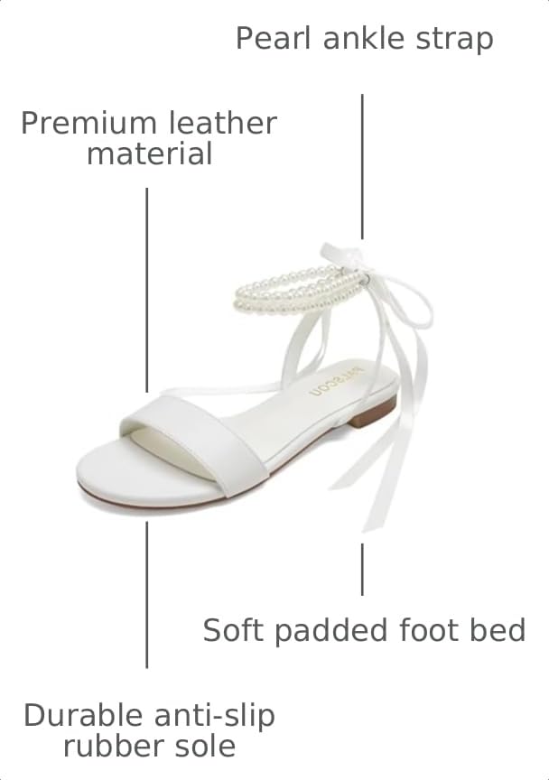 Image of Wedding Shoes for Bride Flat Sandals Open Toe Pearl Bridal Shoes Flat Wedding Sandals