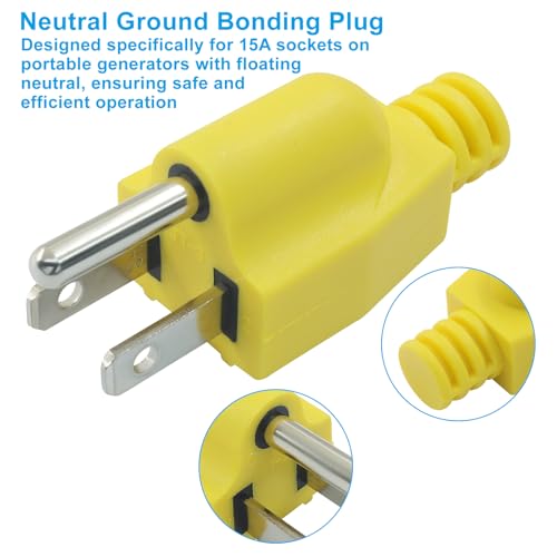 Biaungdo 2 Pack Neutral Ground Bonding Plug for Portable Inverter Generator, Surge Protector Ground Plug with Floating Neutral on RV Generator for Open Ground Error(Yellow)