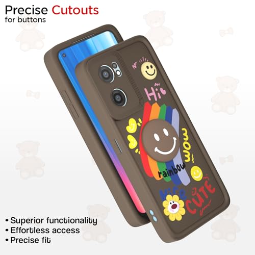 Image of Pikkme Back Cover for OnePlus Nord Ce 2 5G | Soft Silicone| Cute Rainbow Smile & 3D Cartoon Flower Design | Shockproof Raised Camera Protection Bumper Case (Brown)