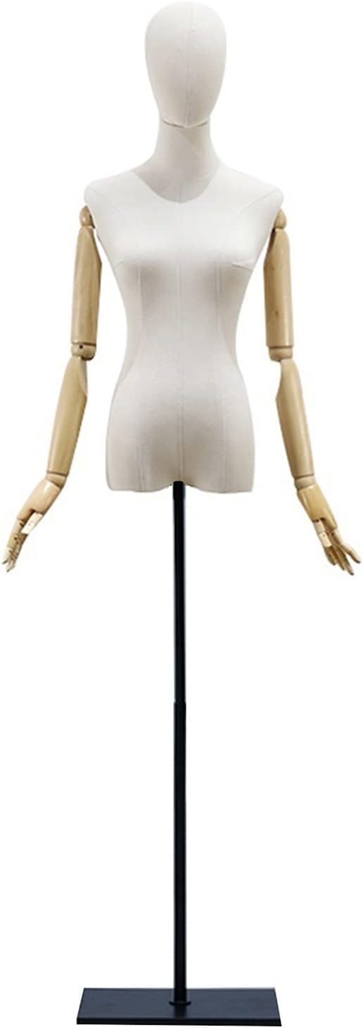 Black Female Mannequin Torso with Cloth Head & Arms, Size M Dress Form Dummy for Clothing Display, Ideal for Fashion Retail, Tailoring, and Photography