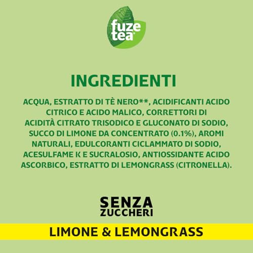 Fuze Tea, Bevanda Rinfrescante Analcolica di Té al Gusto Limone e Citronella, Senza Zuccheri - 1 Confezione da 12 Bottiglie da 400 ml - Immagine 2