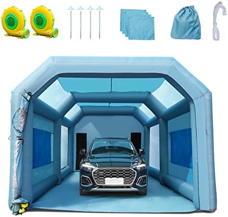 VEVOR 28x16x11ft Inflatable High Powerful 750W+950W Blowers Spray Booth Paint Air Filter System for Car Parking Tent Workstation Motorcycle Garage, 281611ft /8.553m, Blue