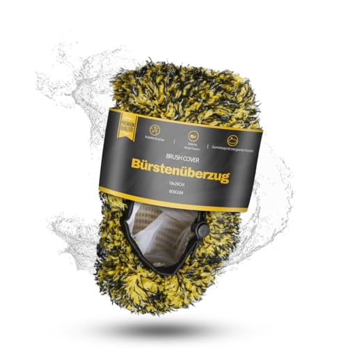 ShinyChiefs Brush Cover - Bürstenüberzug für eine schonende & gründliche Autowäsche, Saugstarker Waschbürstenüberzug für Selbstbedienungs-Waschanlagen, Schaumbildung, 18x29cm, schwarz-gelb
