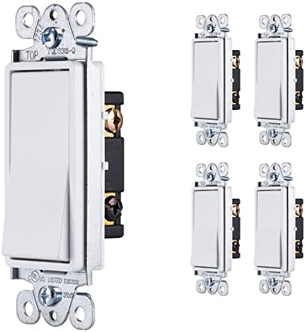 GE Paddle Rocker Light Switch 3 Way Switch On Off Switch 5 Pack Rocker Switch Replacement for Electrical Light Switches & Ceiling Fan Switch Grounding 3 Way Light Switch UL Listed White 44026