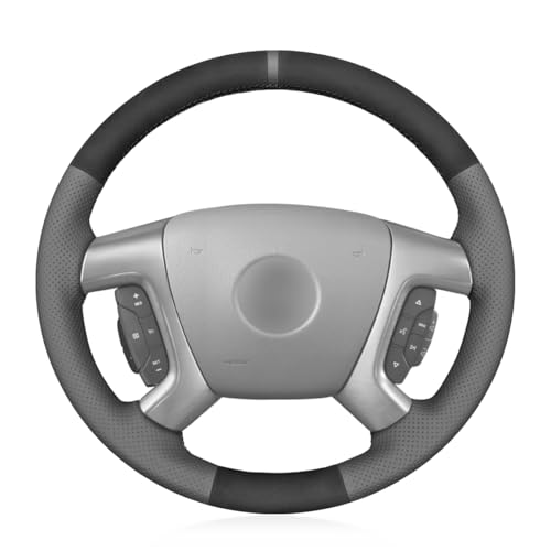 MEWANT Black Suede Grey Genuine Leather Steering Wheel Cover for Chevy Captiva Daewoo Winstorm Silverado 2007