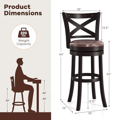 COSTWAY Set de 2 Butacos de Bar Giratorios de 30" con Tachuelas de Cobre, Asiento Tapizado y Respaldo en X, Estructura de Madera Maciza de Caucho miniatura 3