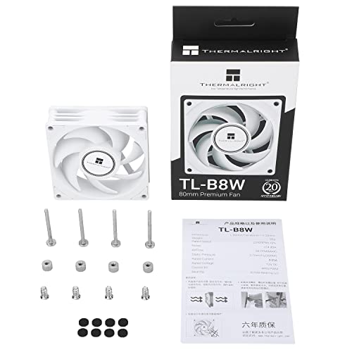 Image of Thermalright TL-B8W CPU Fan Computer Case Fan Quiet 4pin PWM PC Fan, 80mm Silent Cooler Fan, 2200RPM Speed, CPU Cooling Fan(White)