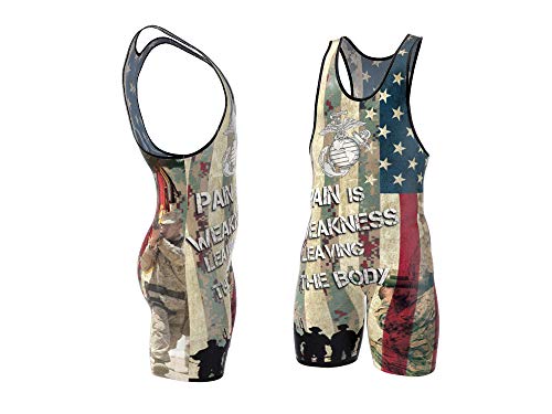 4 Time Sublimated Wrestling Singlet For Men And Youth, Powerlifting, Mma Wrestling Ring Gear/Apparel, Black, Navy Blue, Red (Sizes: 3Xs-3Xl) (Xxs/Yl 51-70 Lbs, Us Marines) #TOP2