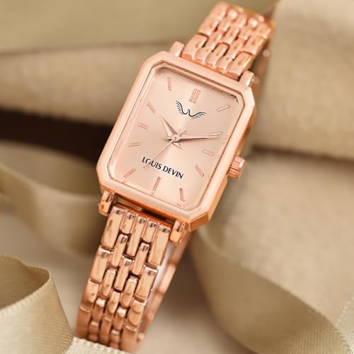 Image of LOUIS DEVIN Silver /Brown /Rose Gold Bracelet Metal Chain Analog Wrist Watch for Women (Blue /Green /Pink /Black /Silver /Brown /Rose Gold Dial) | LD-LS193-CH